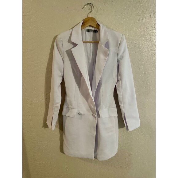 Lichi Dresses & Skirts - Y Lichi White Cotton Two Button Plunge V Neck Long Blazer Professional Dress
